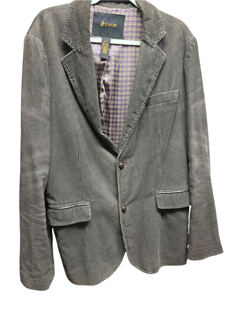 Vintage Jink Brown Corduroy Blazer Dark Academic Retro Tile Print Lining XL